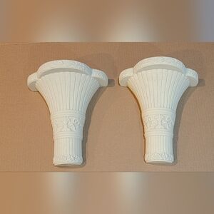 Set of 2 Ceramic Wall Vases, Cream Colored.
